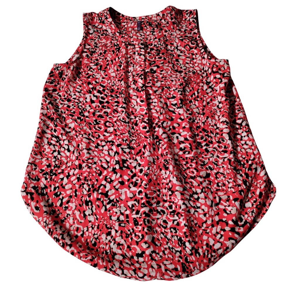 NYDJ Tank Blouse Multicolor Allover Pattern Pin Tuck Sz S - Chipped Top Button